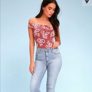 Free People Floral Print off shoulder bodysuit